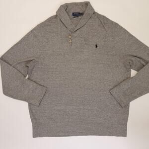 Polo Ralph Lauren Sweater Mens 2XL Gray Estate Rib Shawl Collar Cotton Pullover
